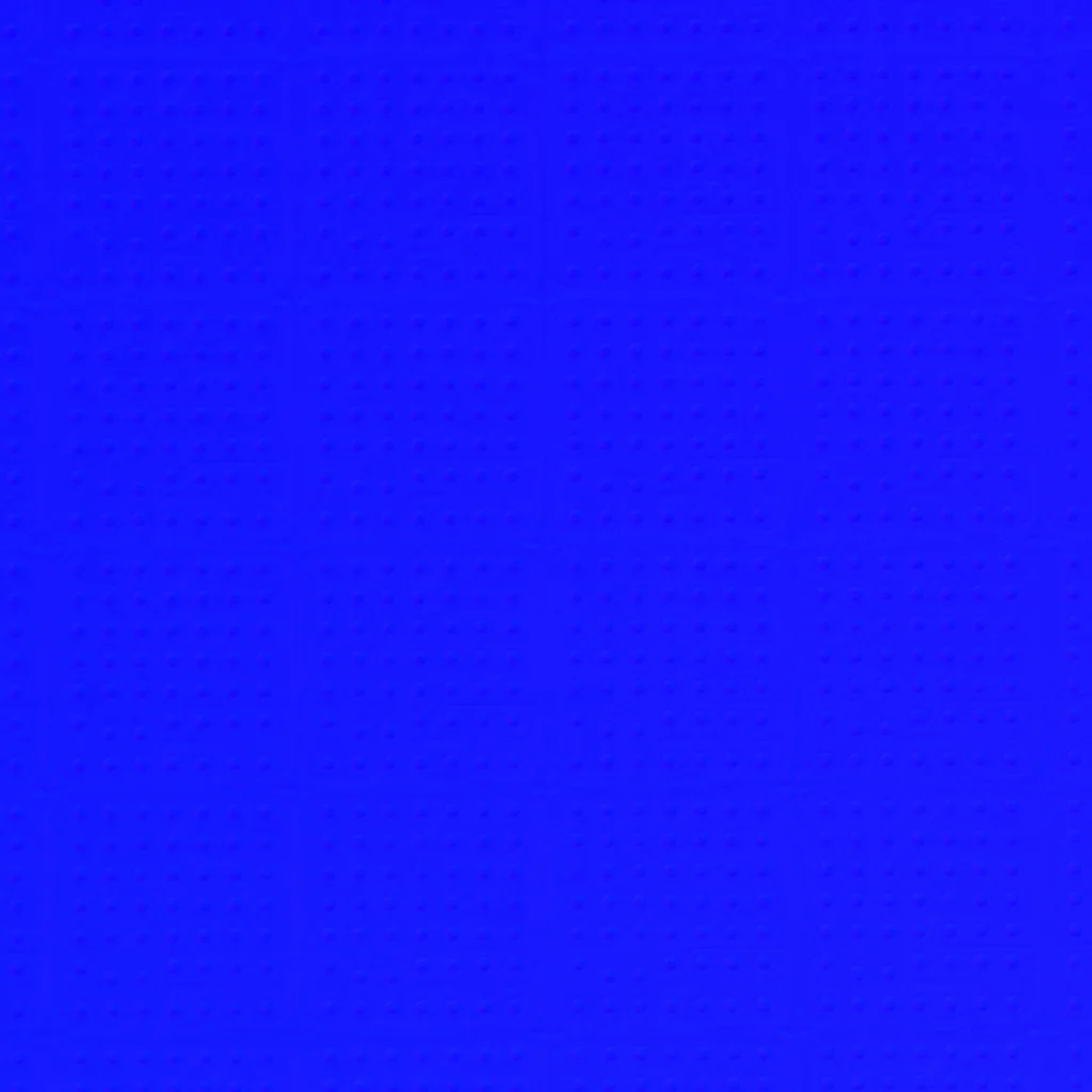 Foresight Stereoのサーフェスノーマル出力。各画素の表面の向きを色で符号化した法線マップ。全体は上向きの青で、各バンプ位置に向きの変化が点在する